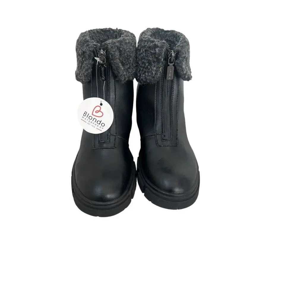 Blondo Plaka Waterproof Boot Size 6 Black Leather Lug Sole Fleece, NWOT - Picture 2 of 7